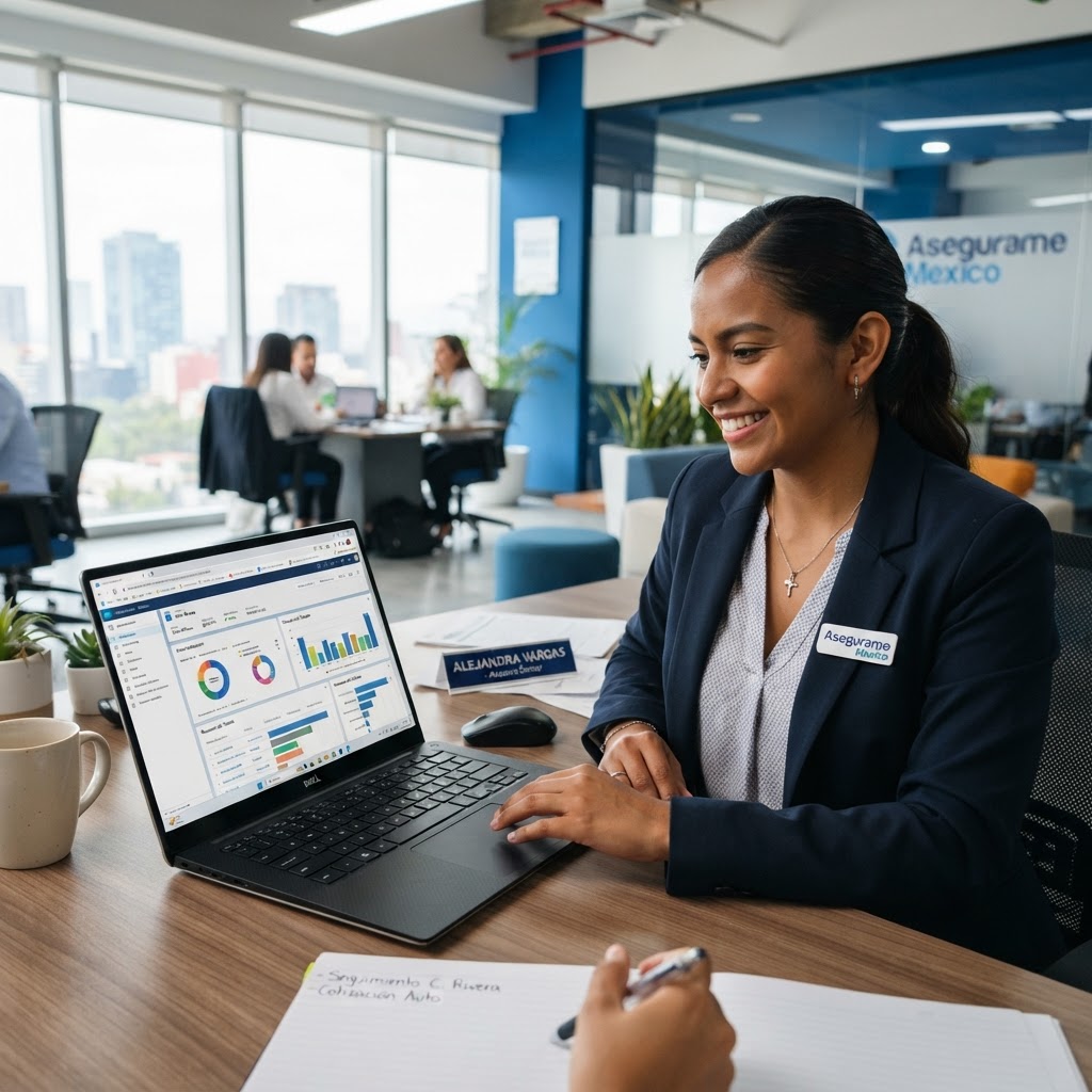 Asesor de seguros usando el CRM LEGADO