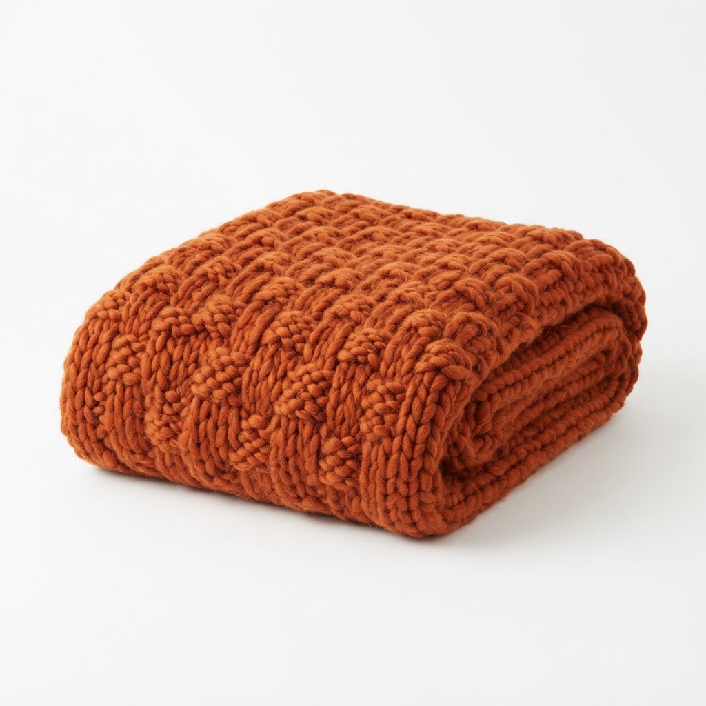 Cozy Burnt Orange Chunky Knit Throw