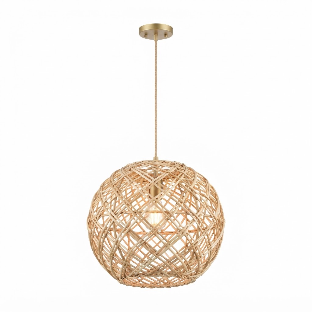 Transitional Natural Woven Sphere Pendant Light