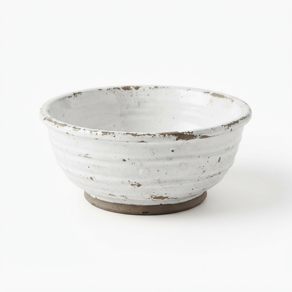 Distressed White Ceramic Bowl