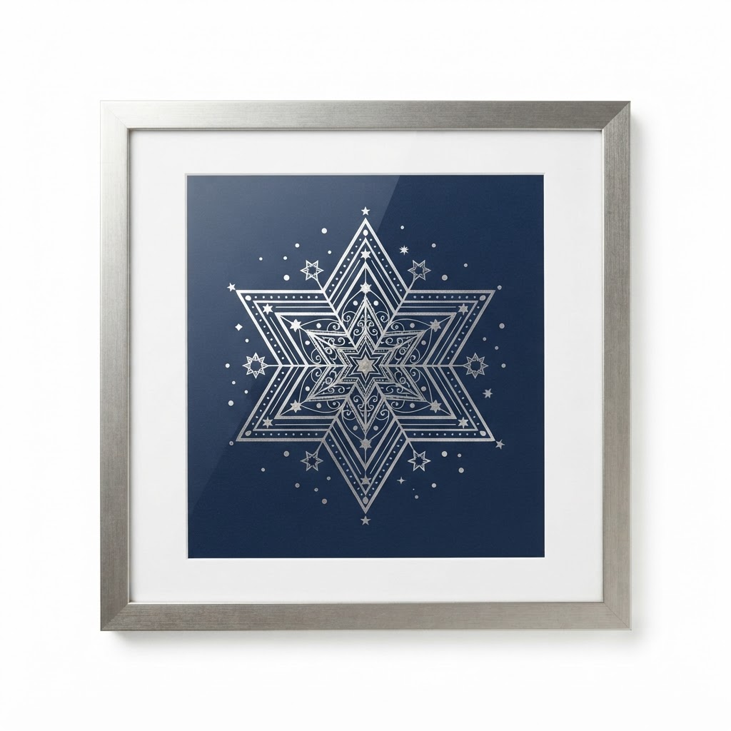 Navy and Silver Framed Star Print