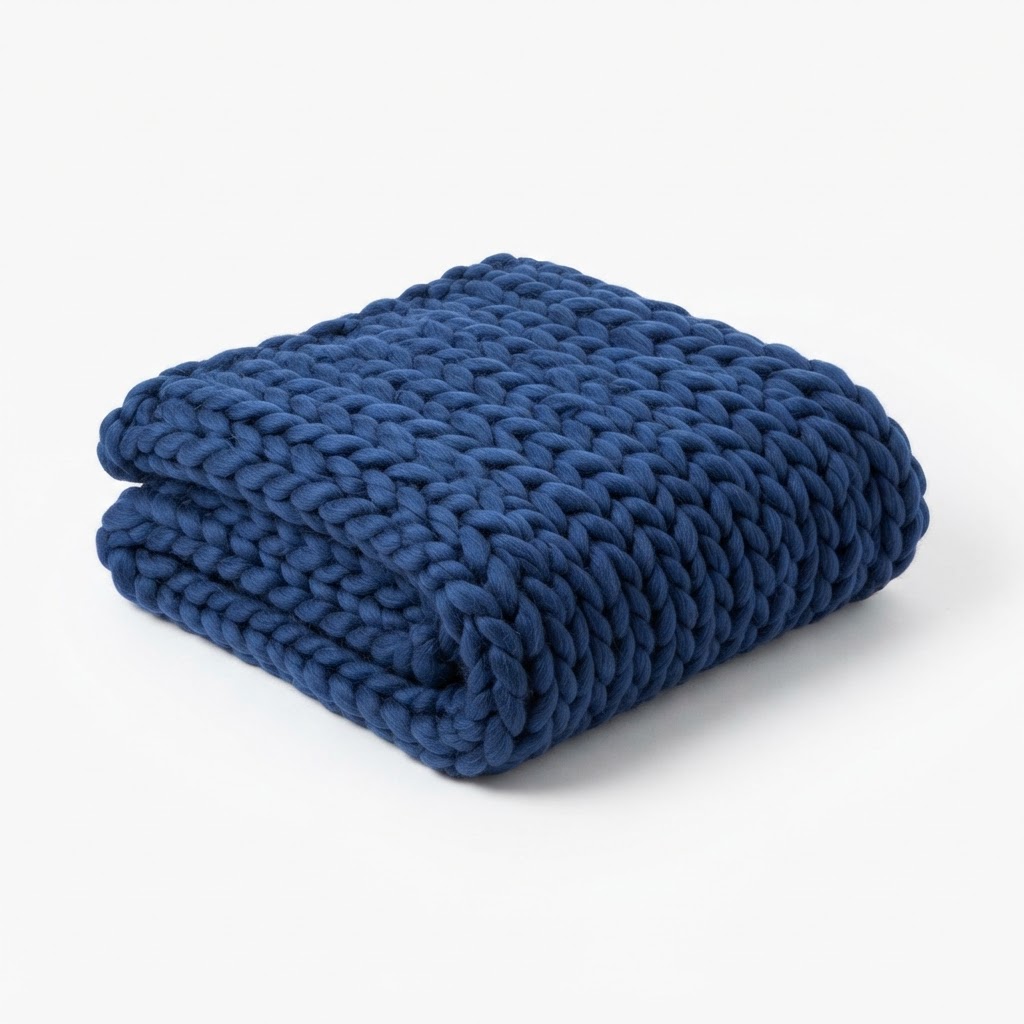 Chunky Knit Blue Throw Blanket