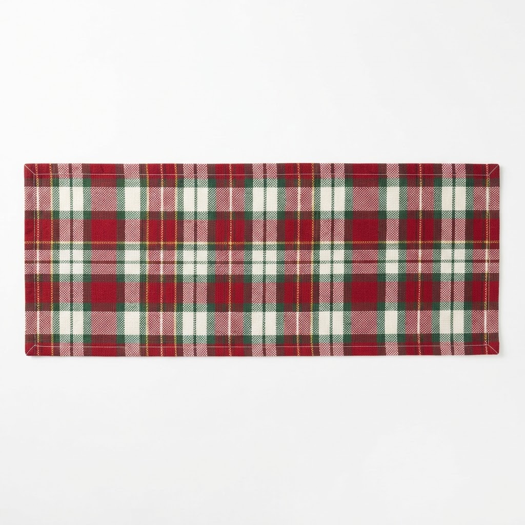 Red Plaid Cotton Kitchen Runner