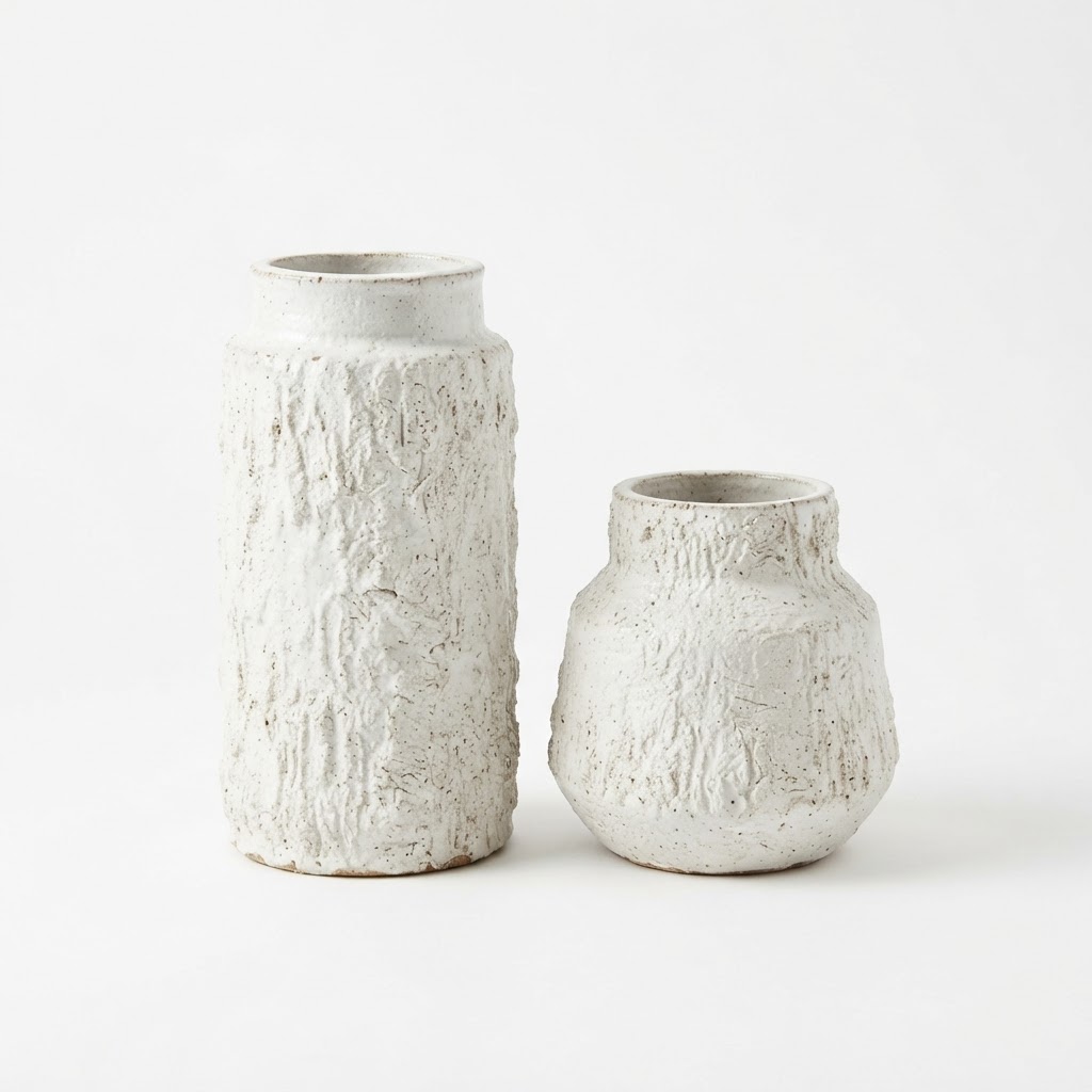Winter Textured White Ceramic Vase Set