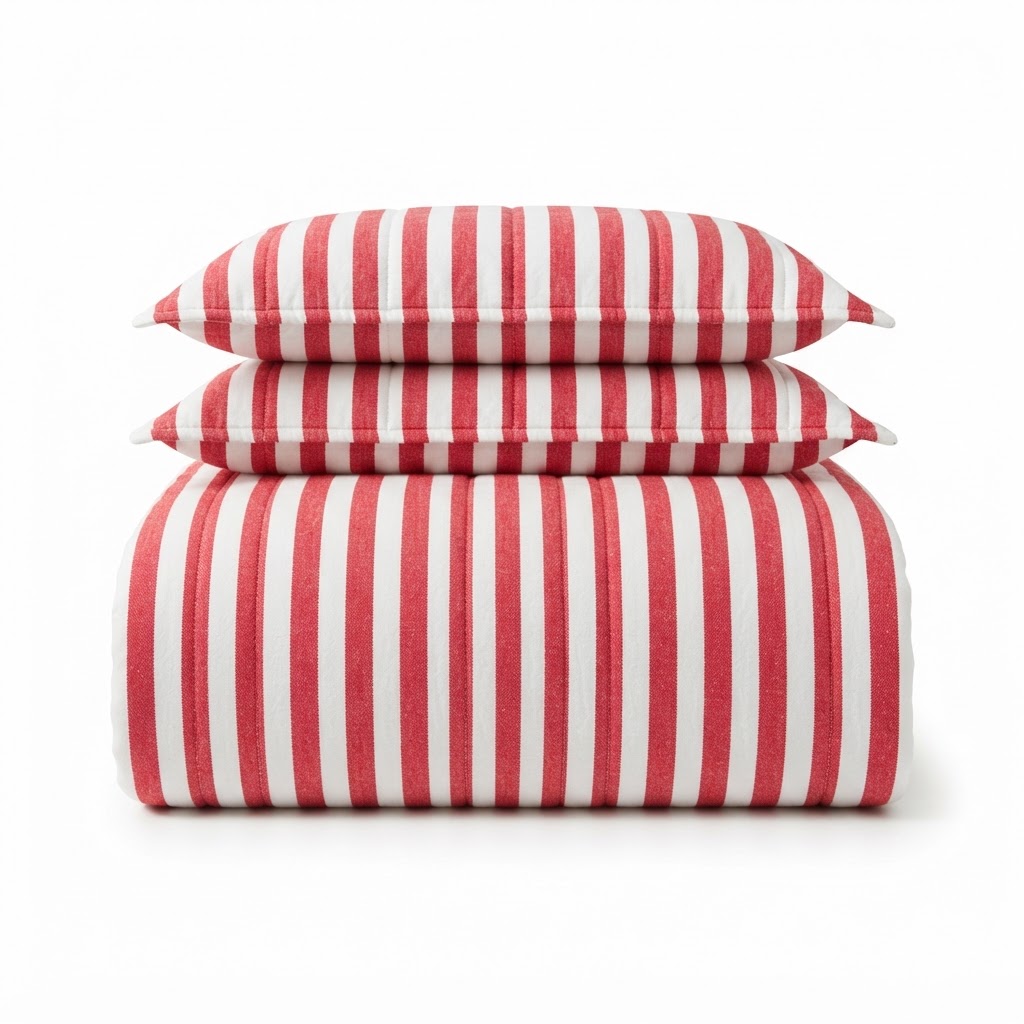 Striped Red and White Quilt Set