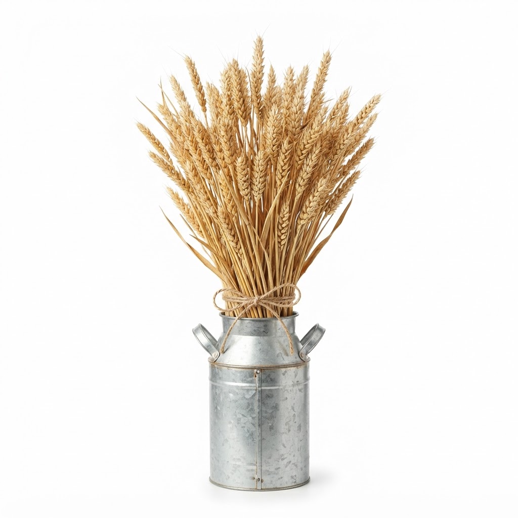 Harvest Dried Wheat Bouquet in Galvanized Vase