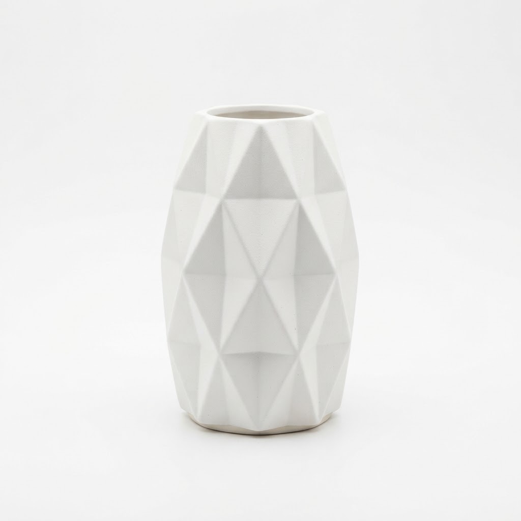 White Geometric Textured Vase