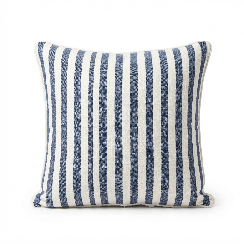 Blue and White Striped Throw Pillow
