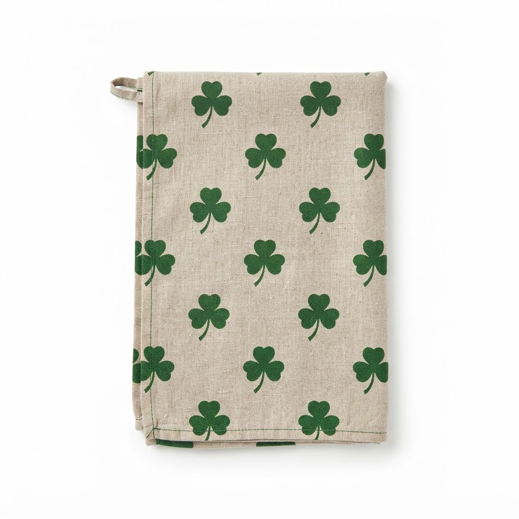 Linen Shamrock Pattern Kitchen Towel