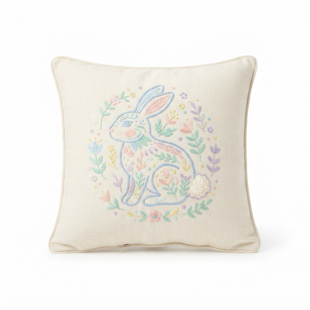 Embroidered Bunny Accent Pillow