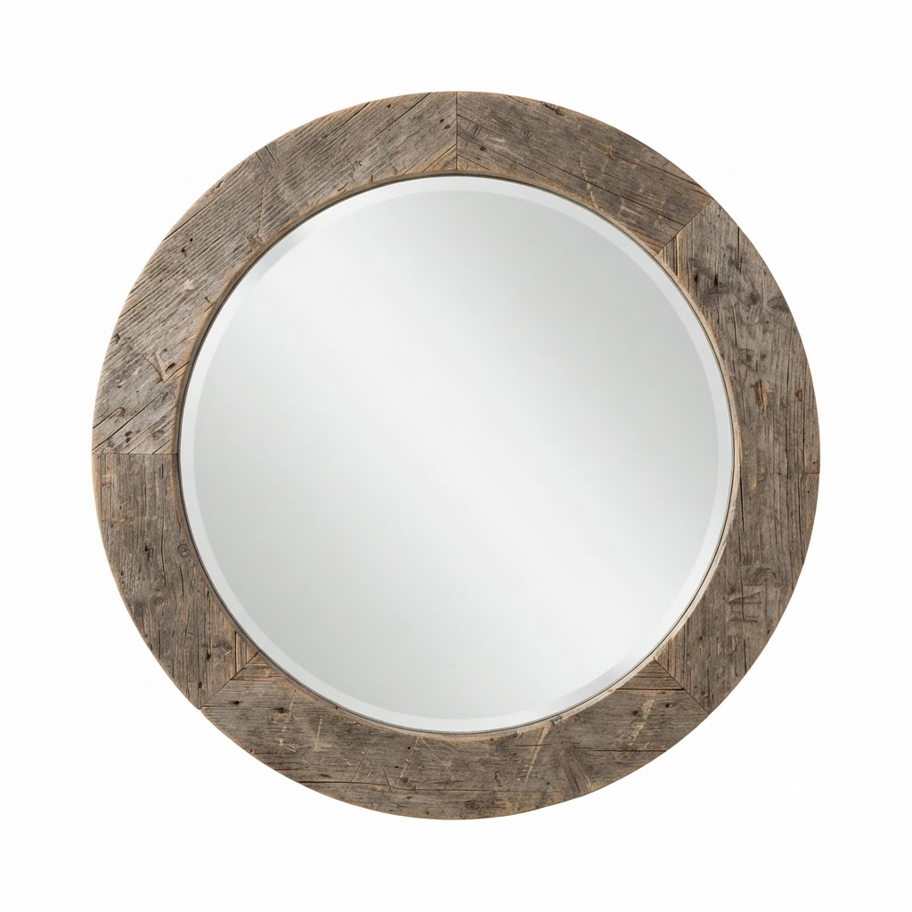 Weathered Wood Round Mirror