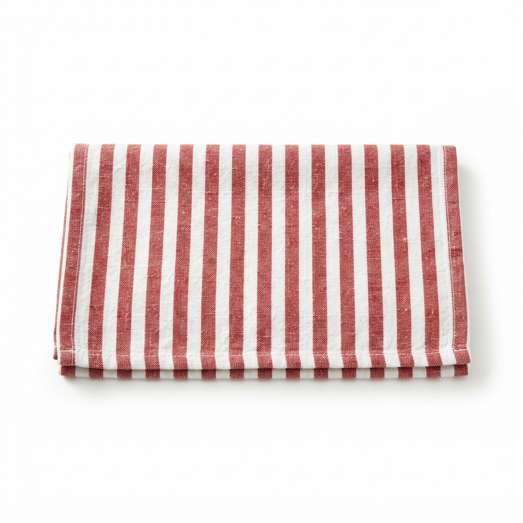 Red and White Stripe Linen Kitchen Towel