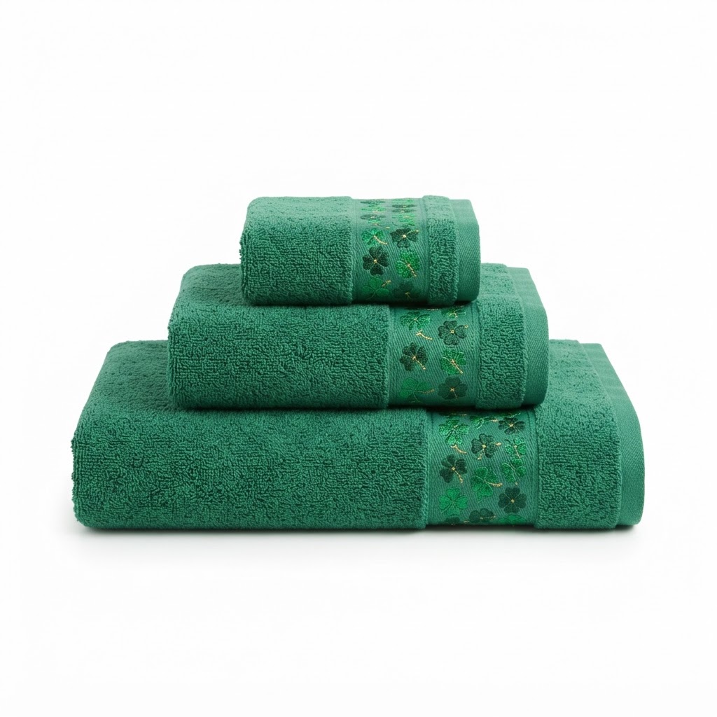 Shamrock Embroidered Green Towel Set