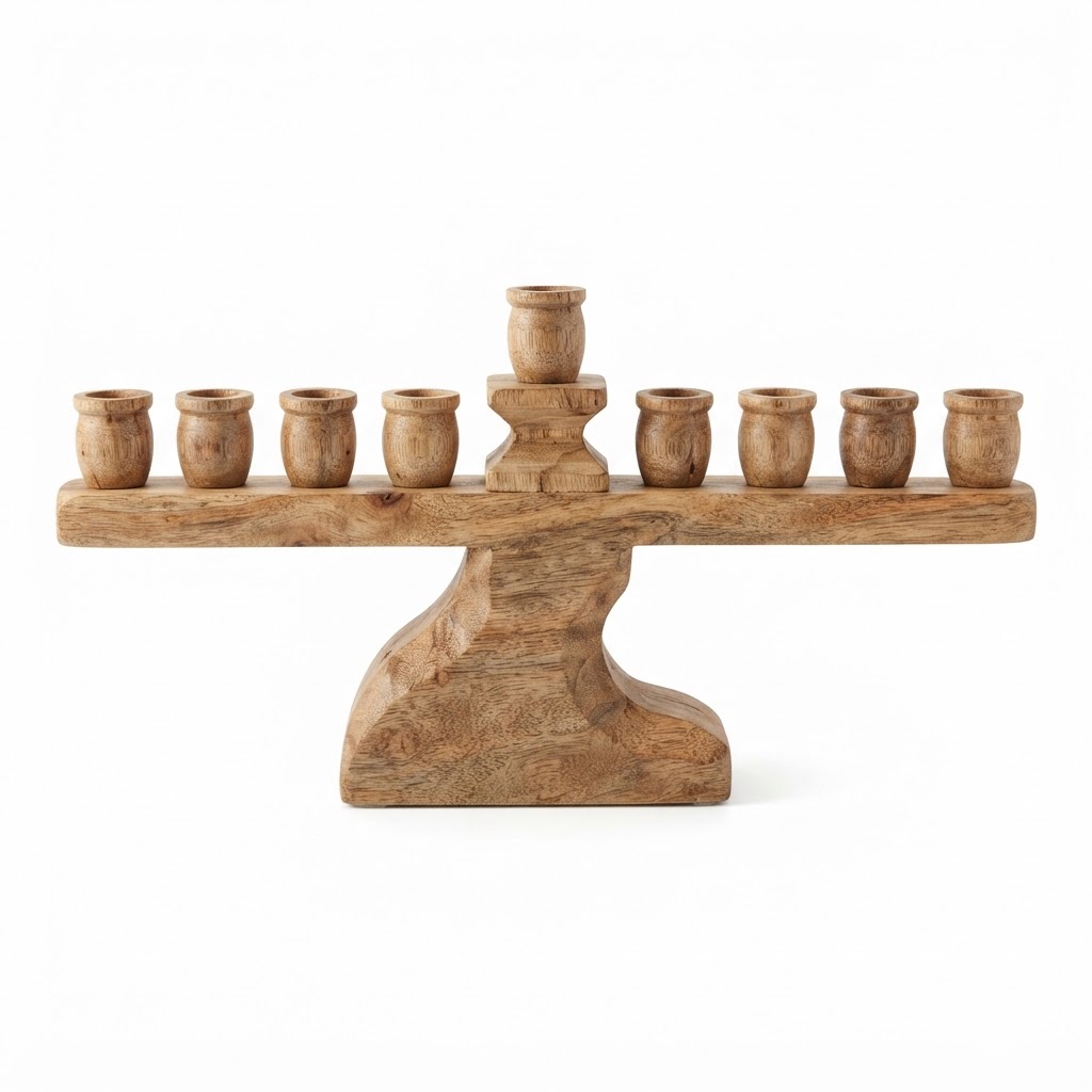 Wooden Menorah Candle Holder