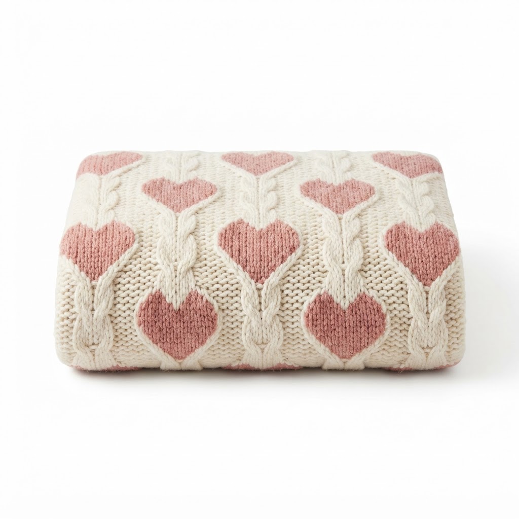 Knit Heart Patterned Throw Blanket
