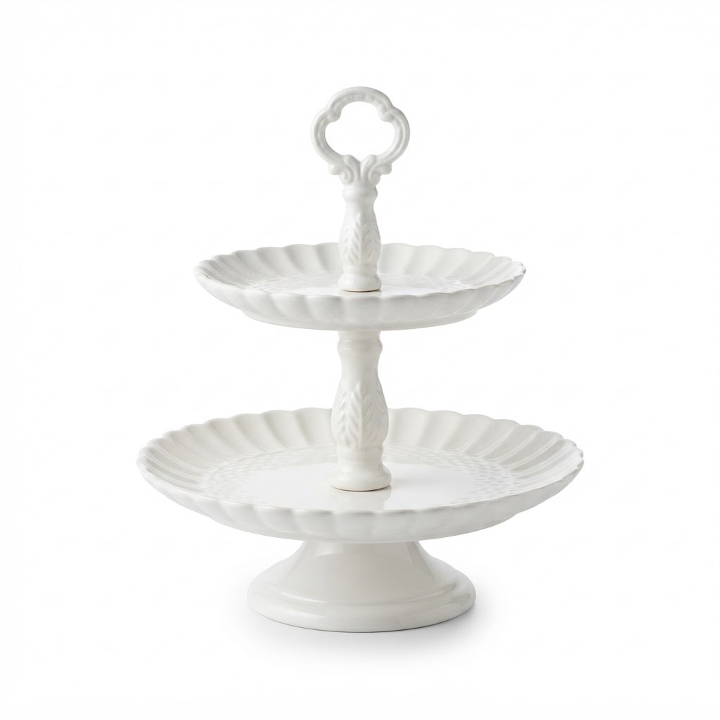 Transitional White Ceramic Tiered Stand