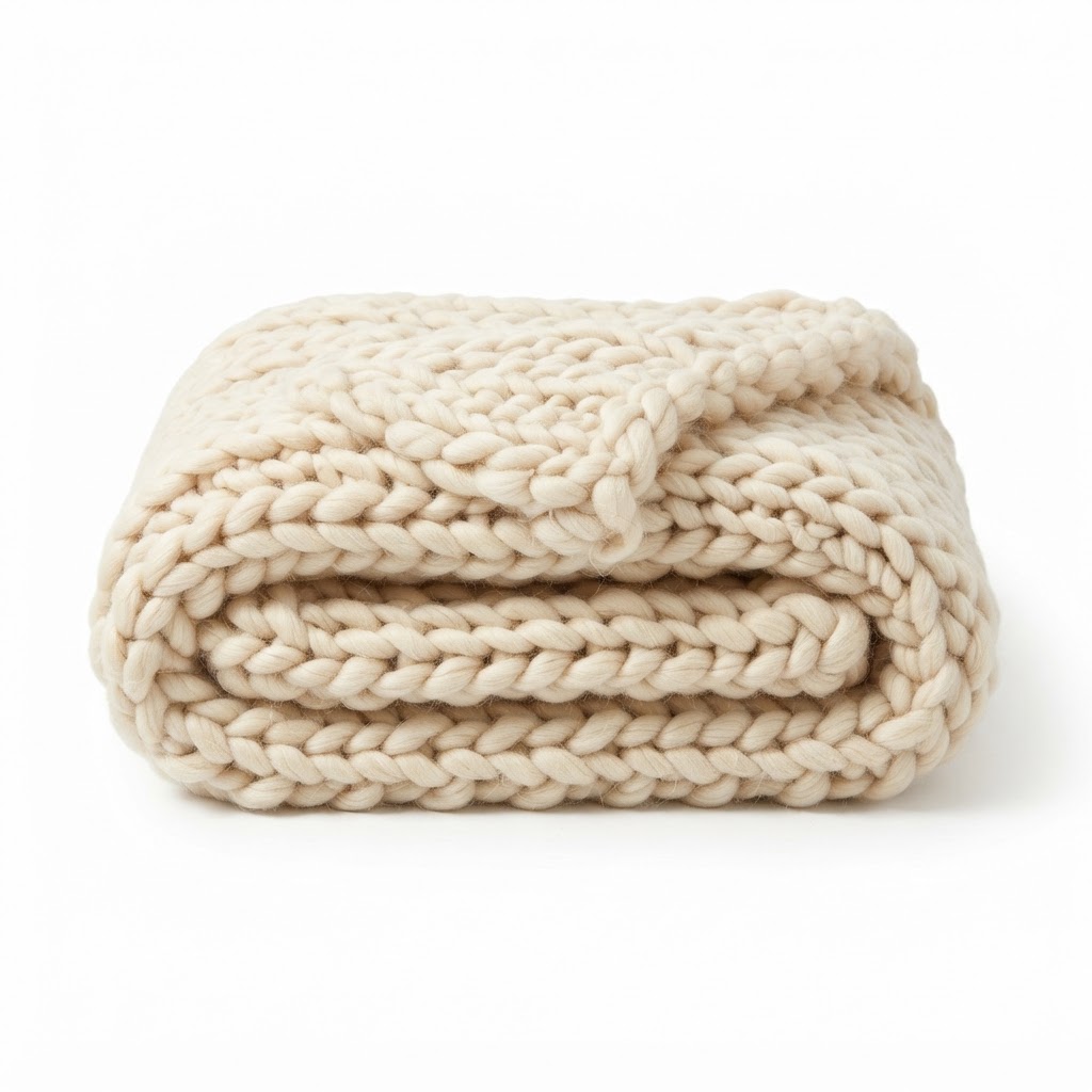 Cream Chunky Knit Throw Blanket