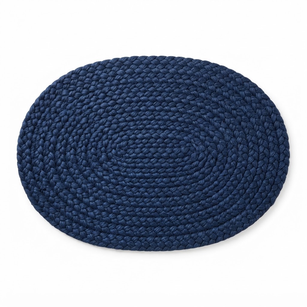 Navy Blue Braided Oval Rug