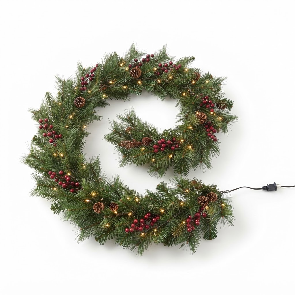 Faux Pine and Berry Pre-Lit Garland