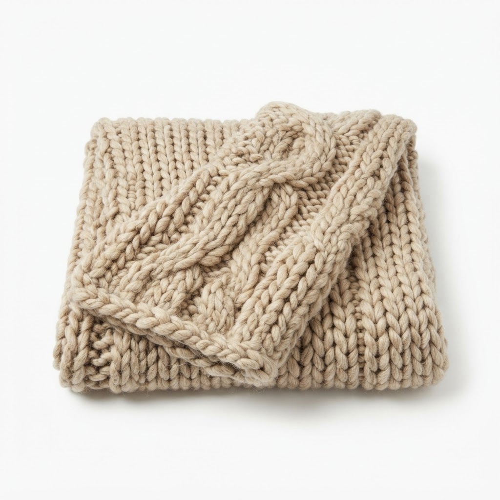 Chunky Knit Beige Throw Blanket