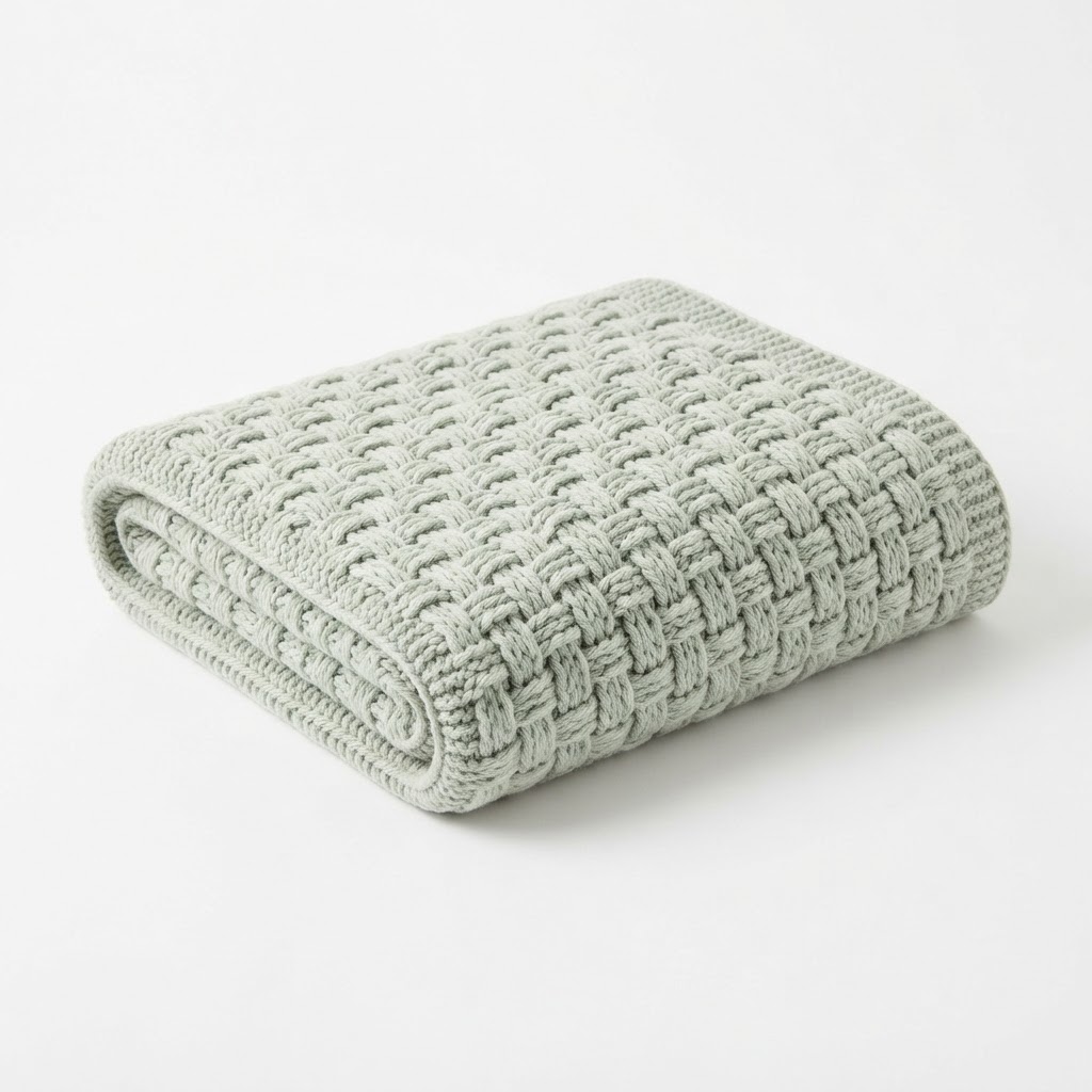 Spring Pastel Sage Cotton Knit Throw