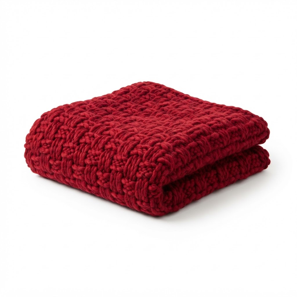 Cozy Deep Red Chunky Knit Throw Blanket
