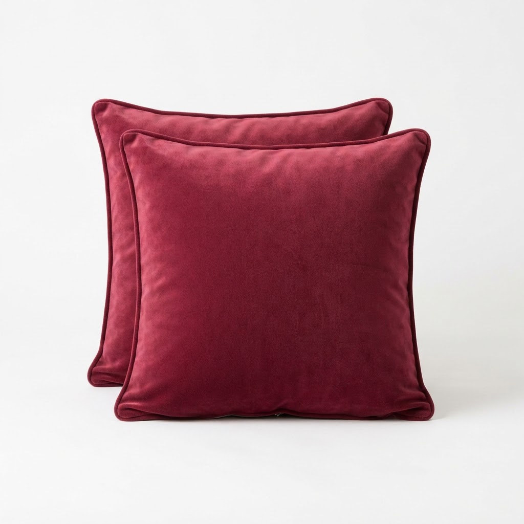 Velvet Throw Pillow Set in Berry Red