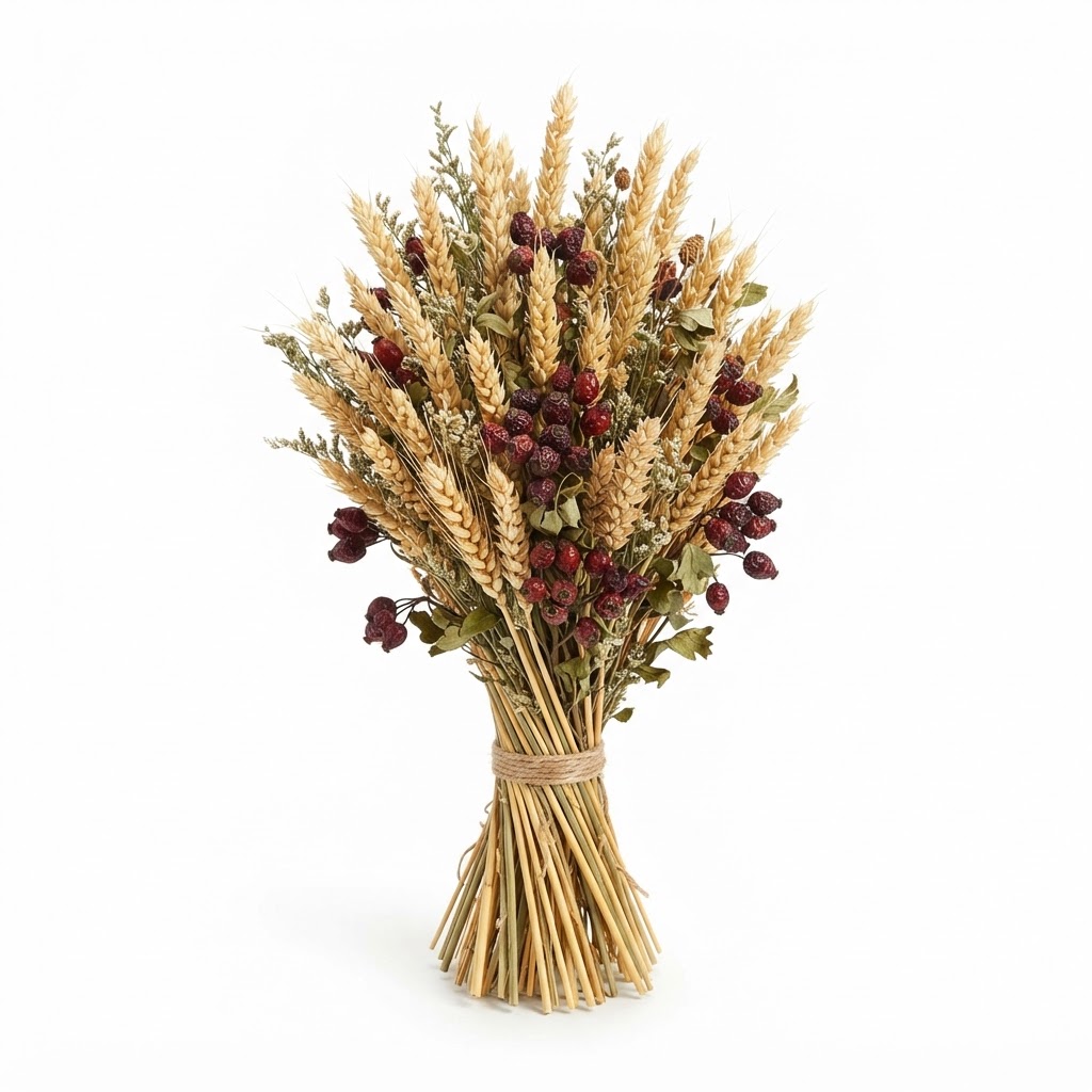 Dried Wheat and Berry Floral Arrangement