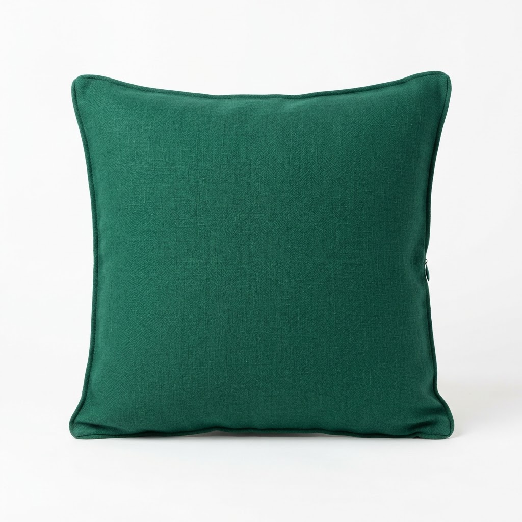 Emerald Green Linen Throw Pillow