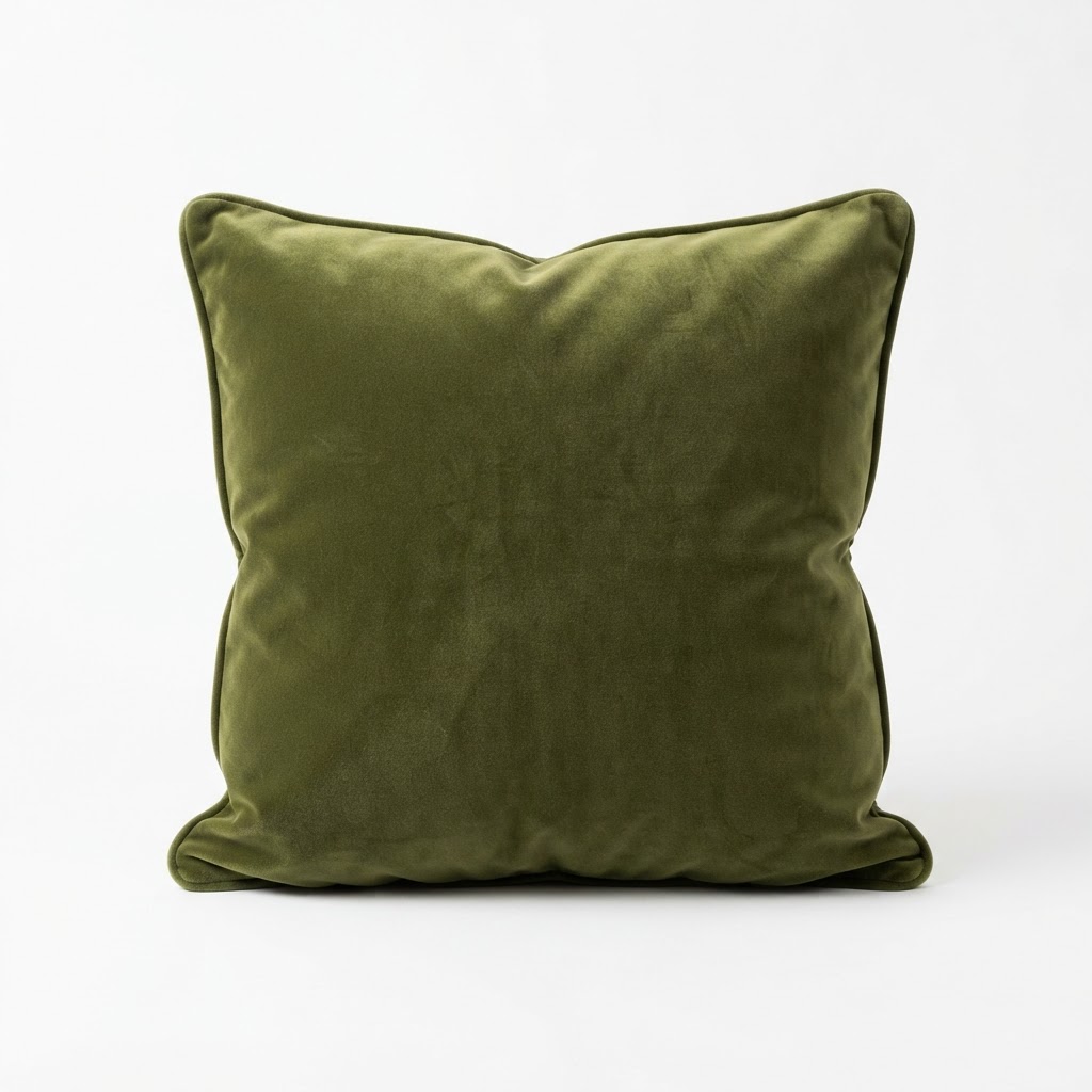 Olive Green Velvet Throw Pillow