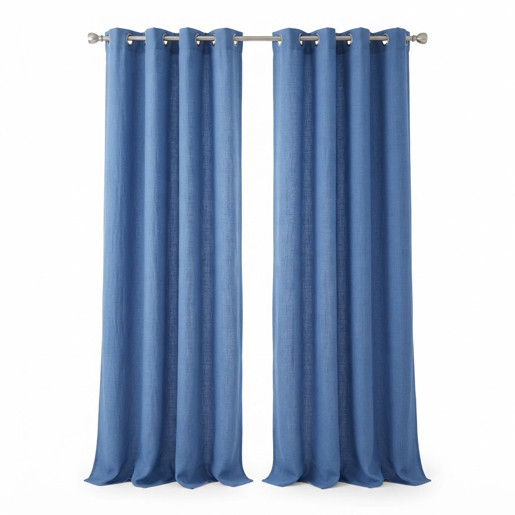 Blue Linen Window Curtains