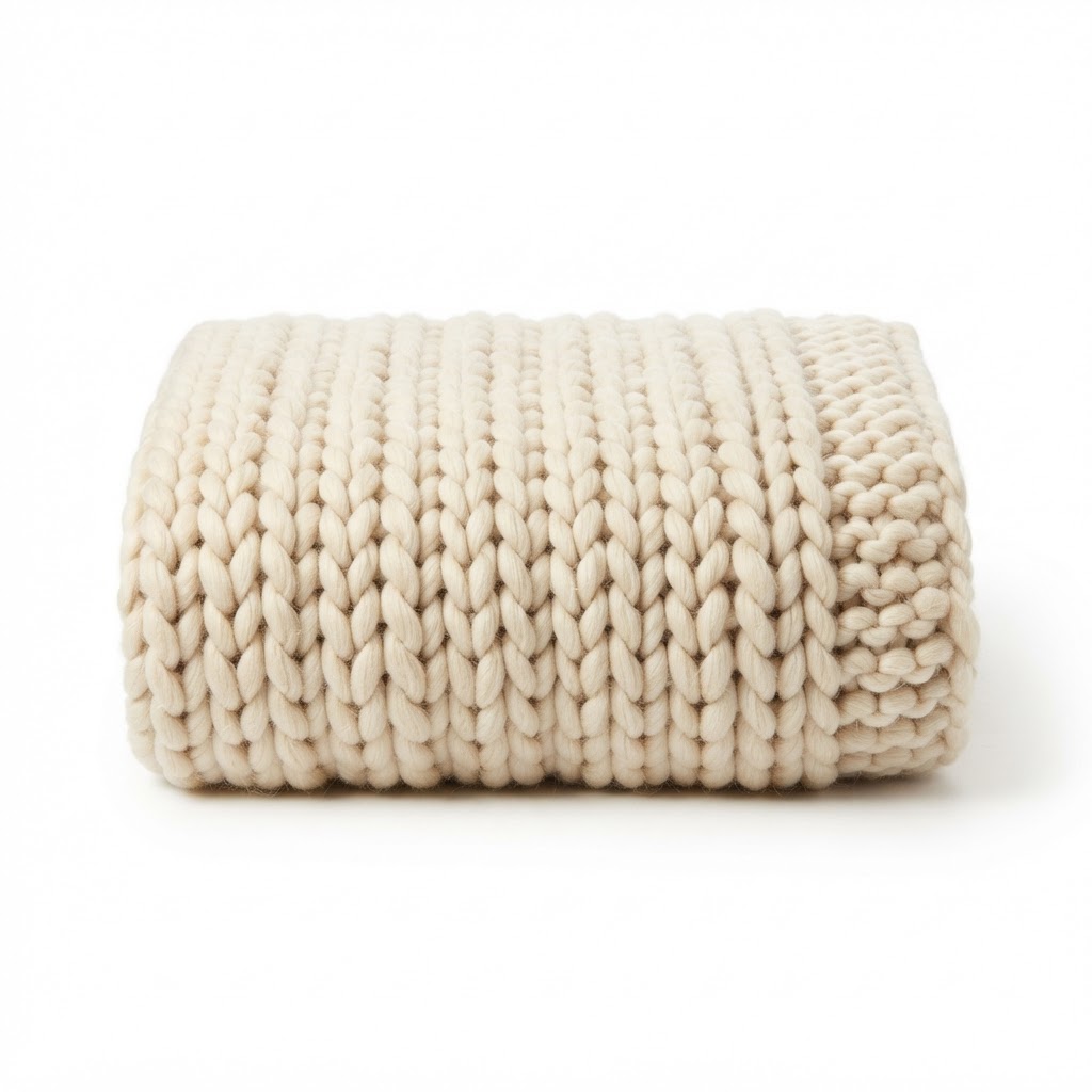 Cream Chunky Knit Bed Throw
