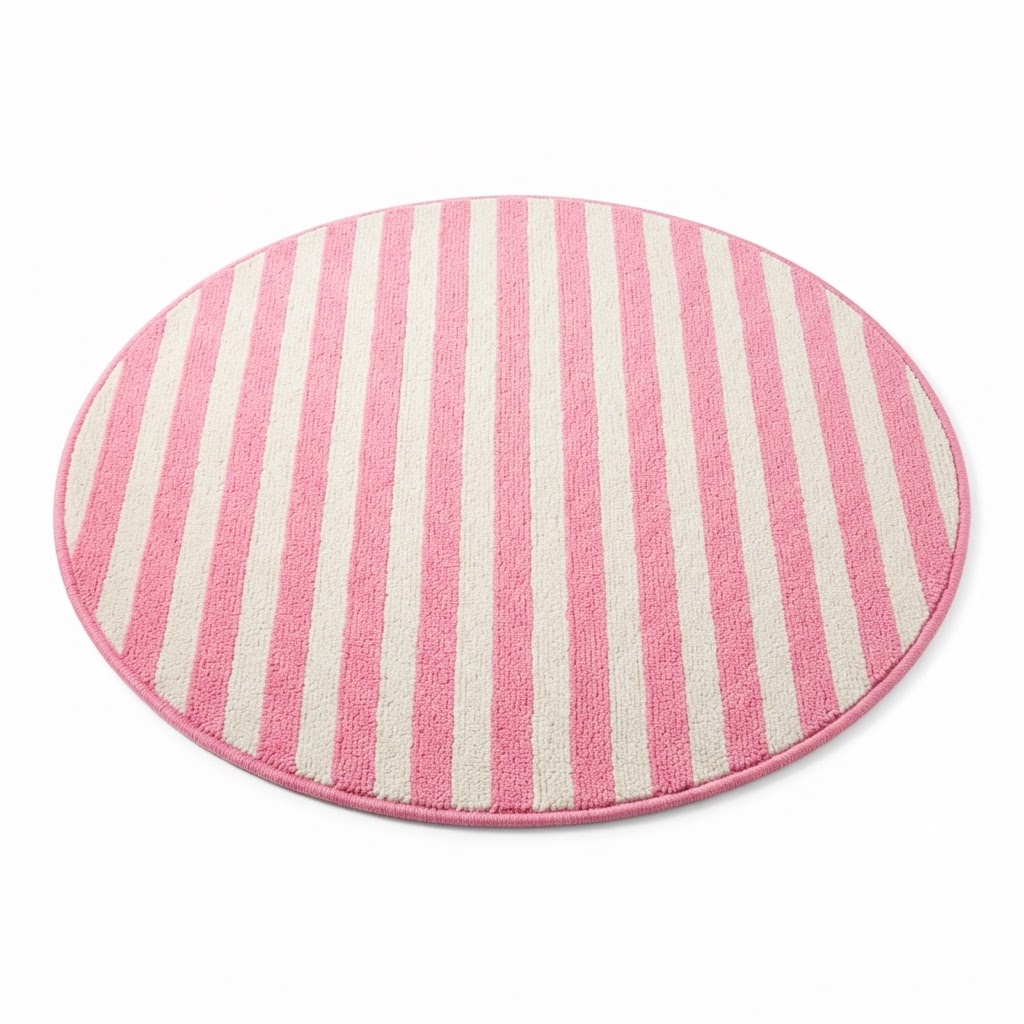 Pink Stripe Round Area Rug