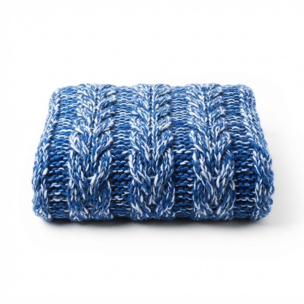 Blue and White Chunky Knit Throw