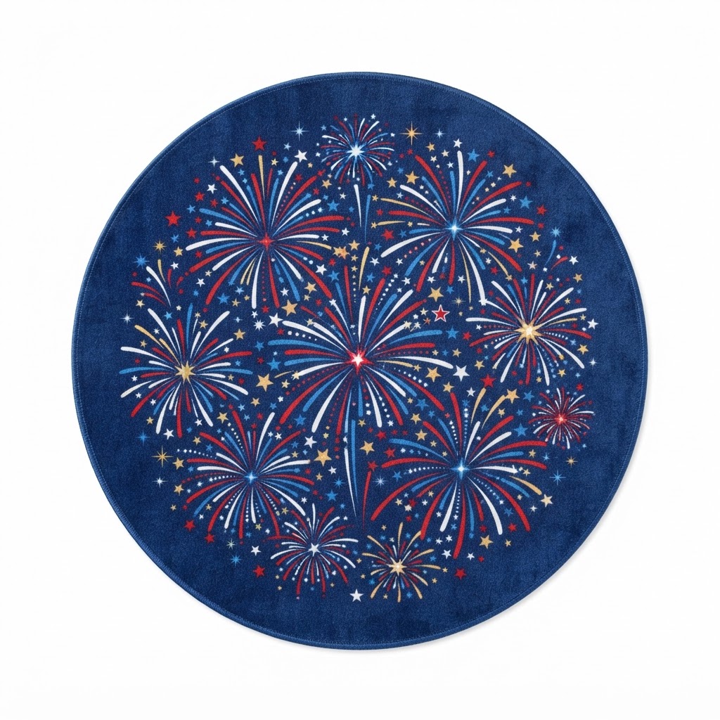 Independence Day firework pattern round area rug