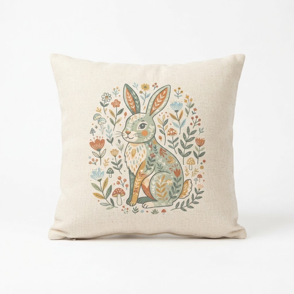 Whimsical Rabbit Design Decorative Pillow