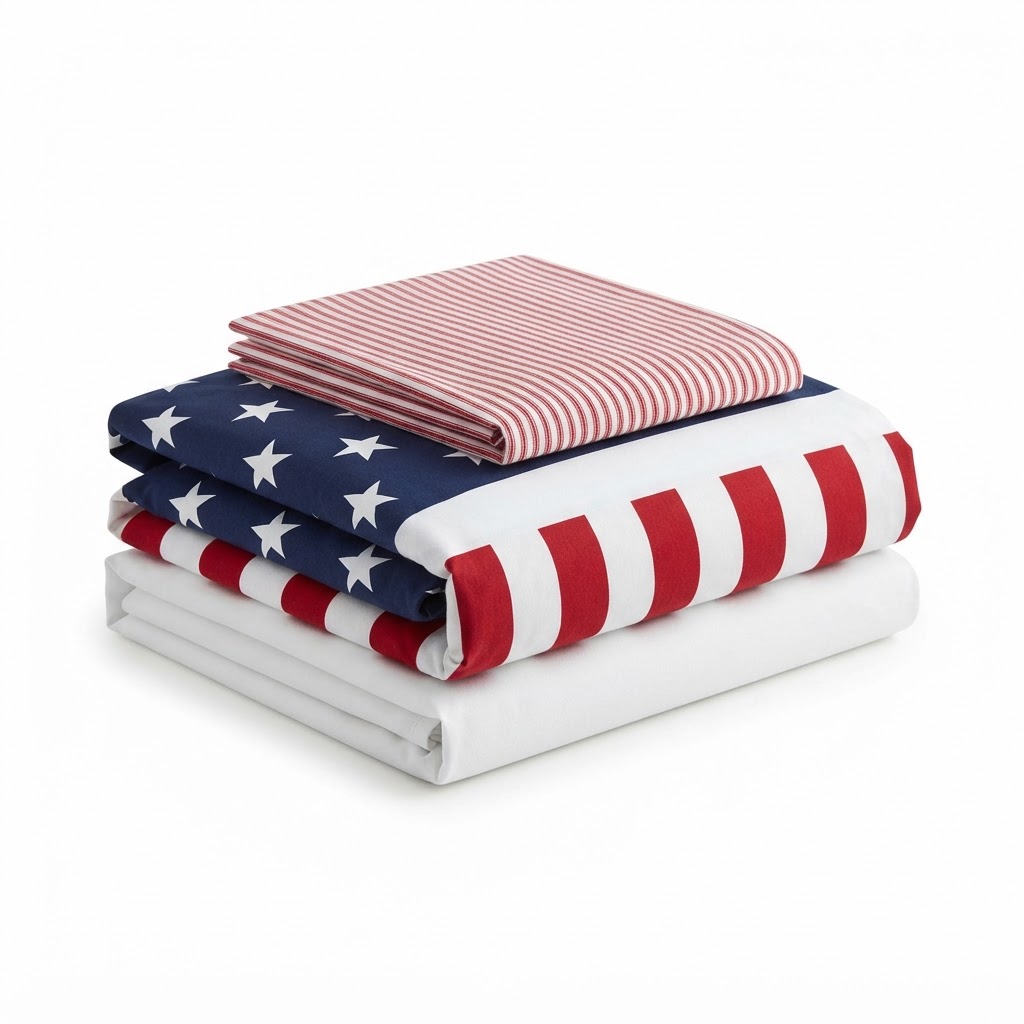 Red, White, and Blue Cotton Bedding Set