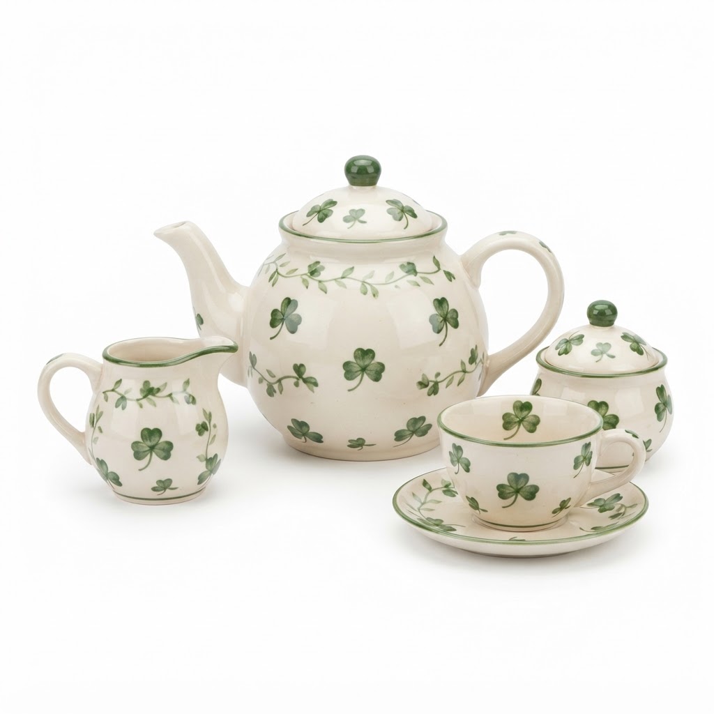 Shamrock Patterned Ceramic Tea Set