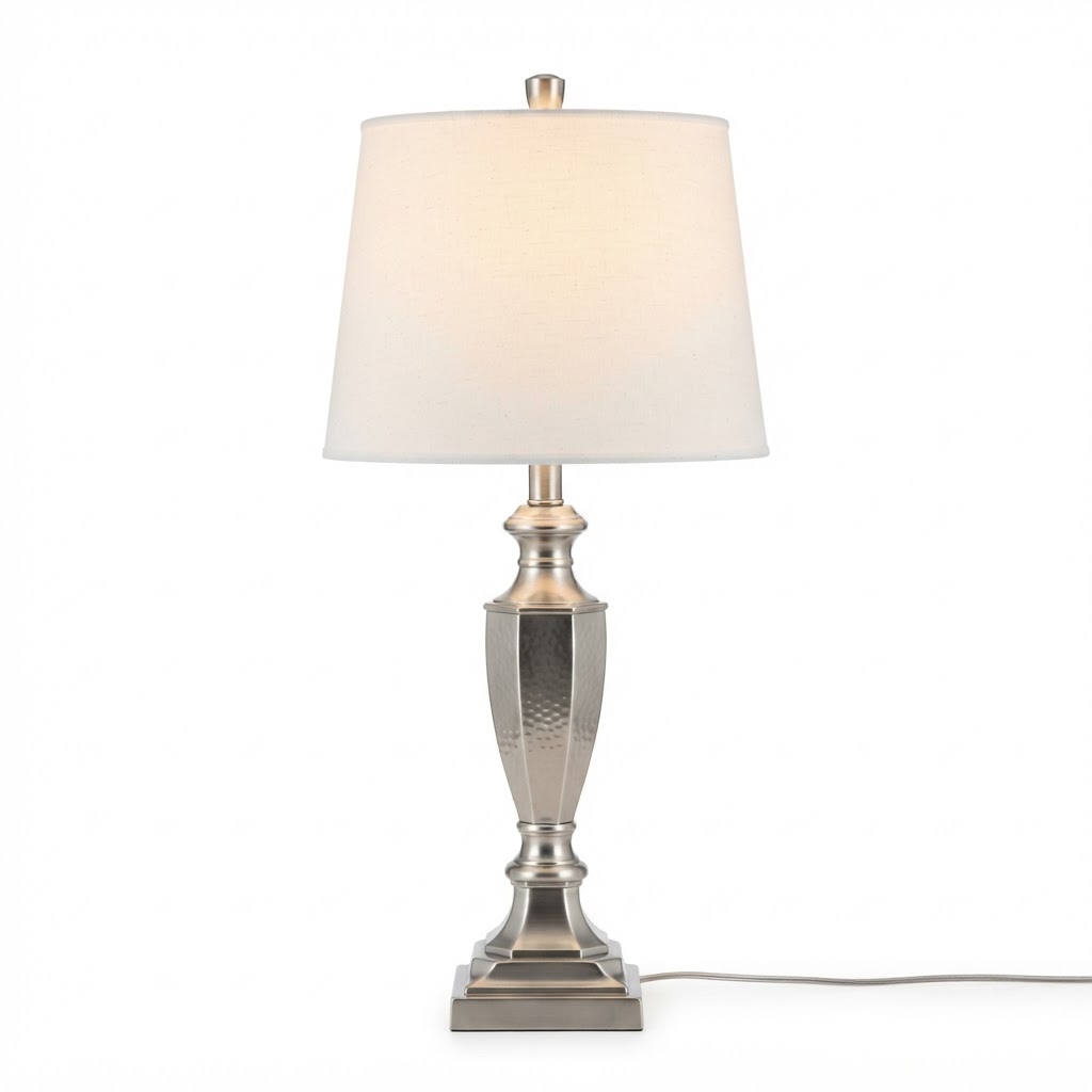 Transitional Silver Metal Nightstand Lamp