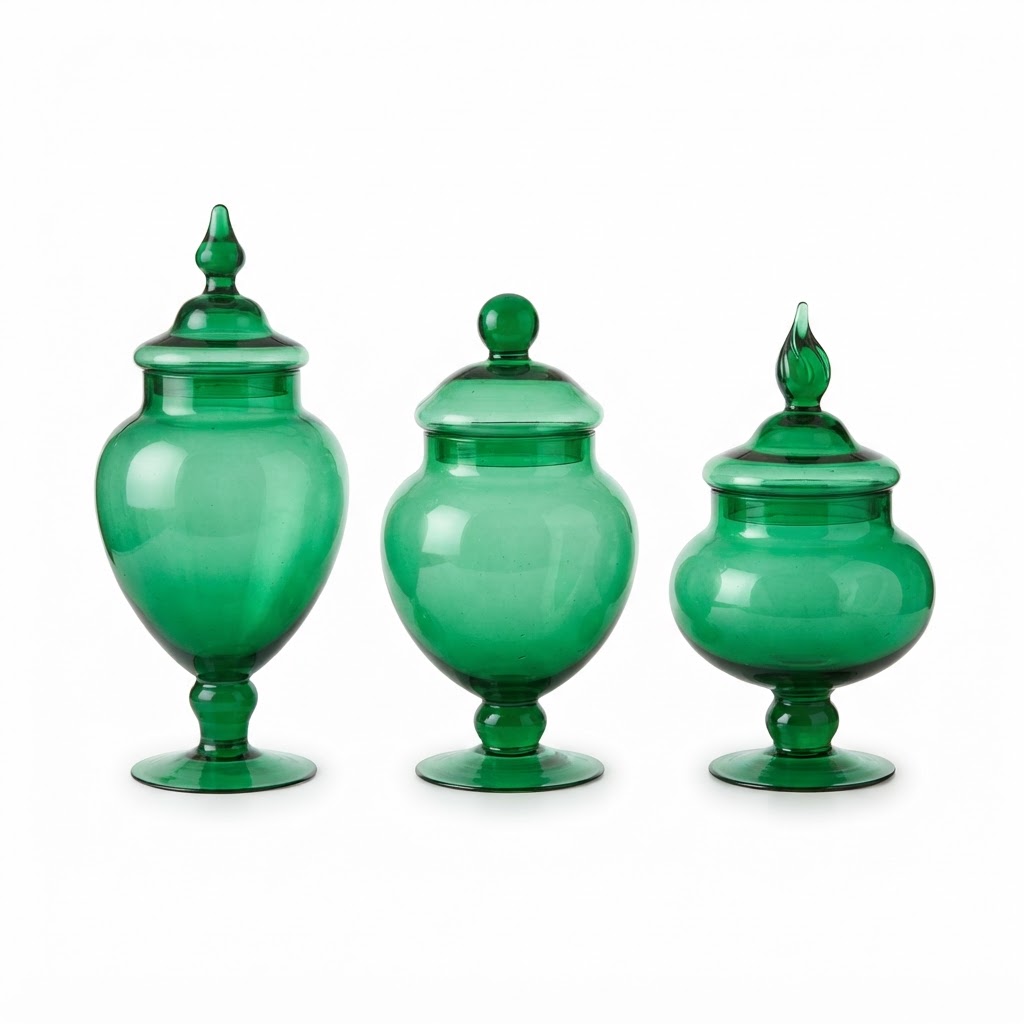 Green Glass Apothecary Jar Set