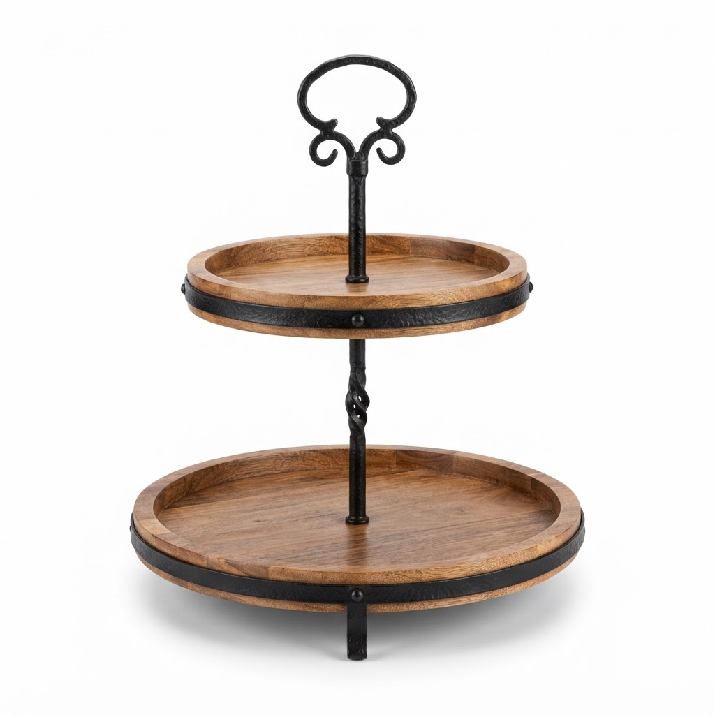 Transitional Wood and Iron Two-Tiered Server