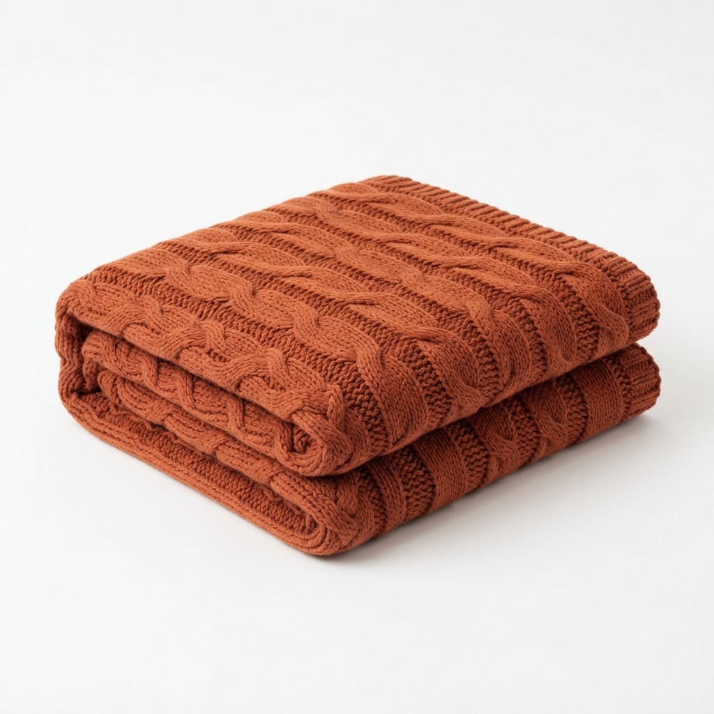 Rust Cable-Knit Throw Blanket