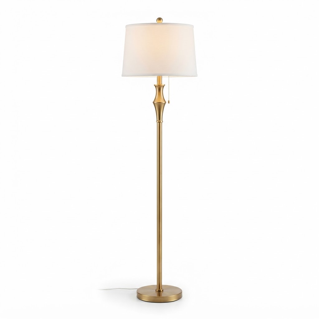 Transitional Gold Floor Lamp with White Shade