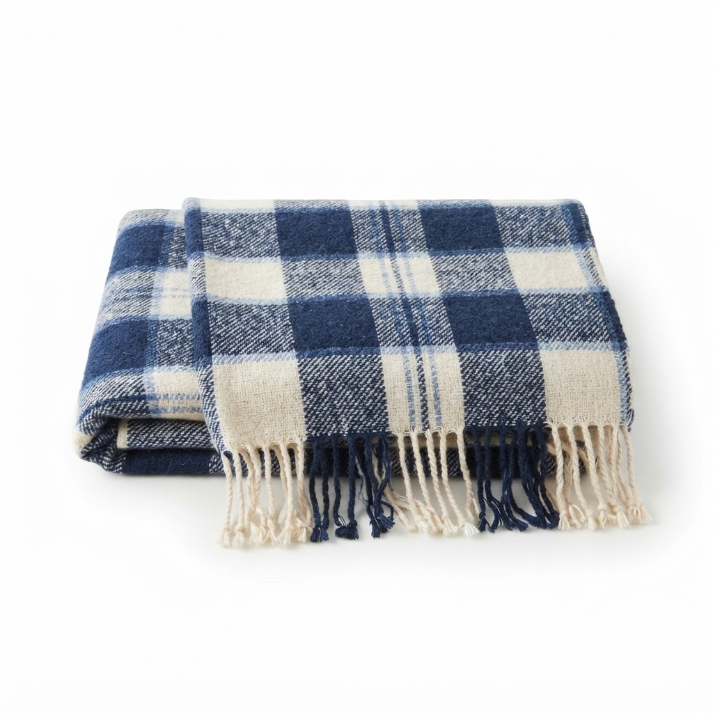 Cozy Plaid Navy and Cream Throw Blanket