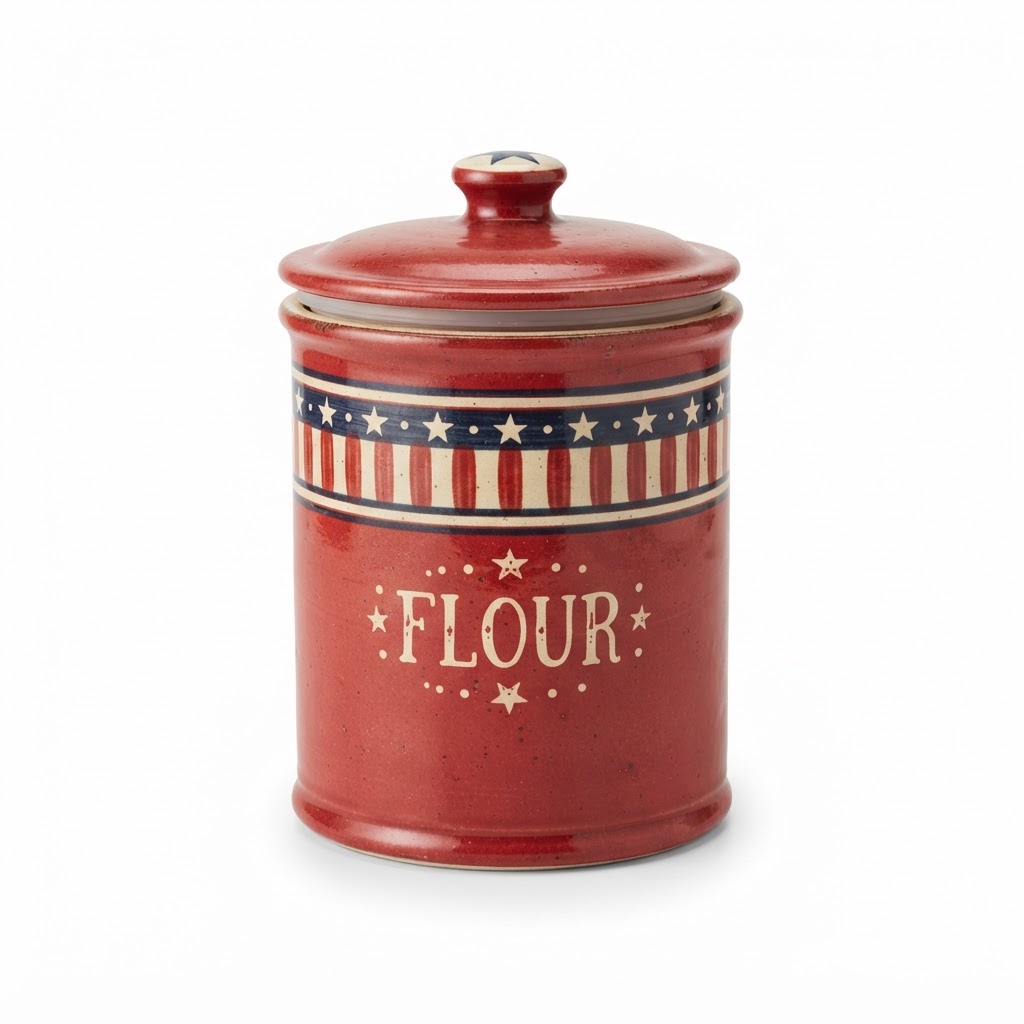 Red Ceramic Flour Canister