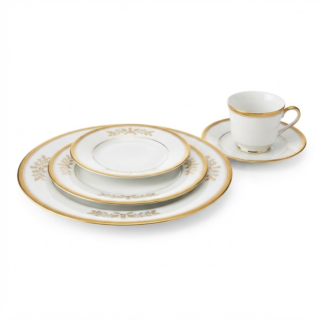 Gold-Trimmed Porcelain Dinnerware Set