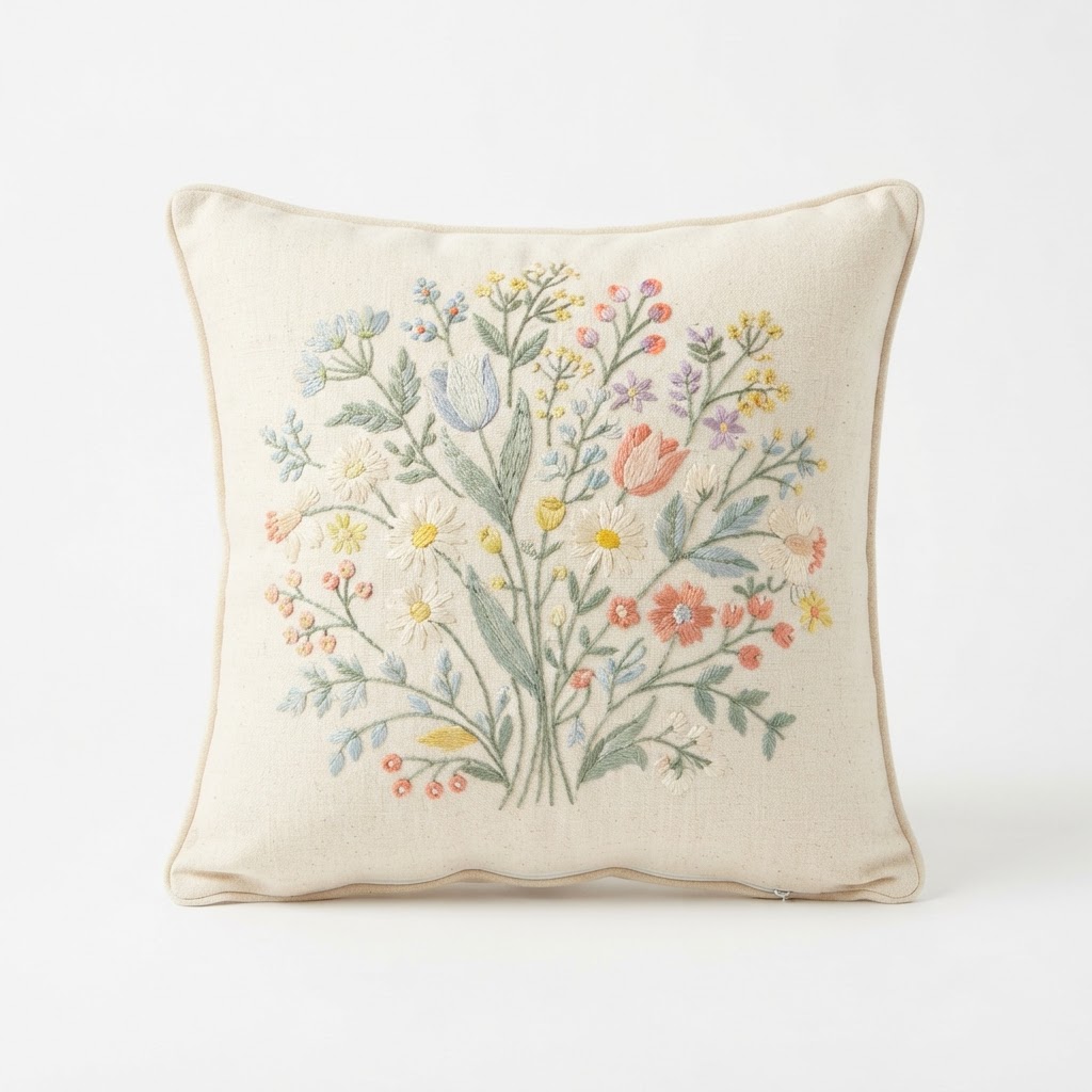Floral Embroidered Accent Pillow