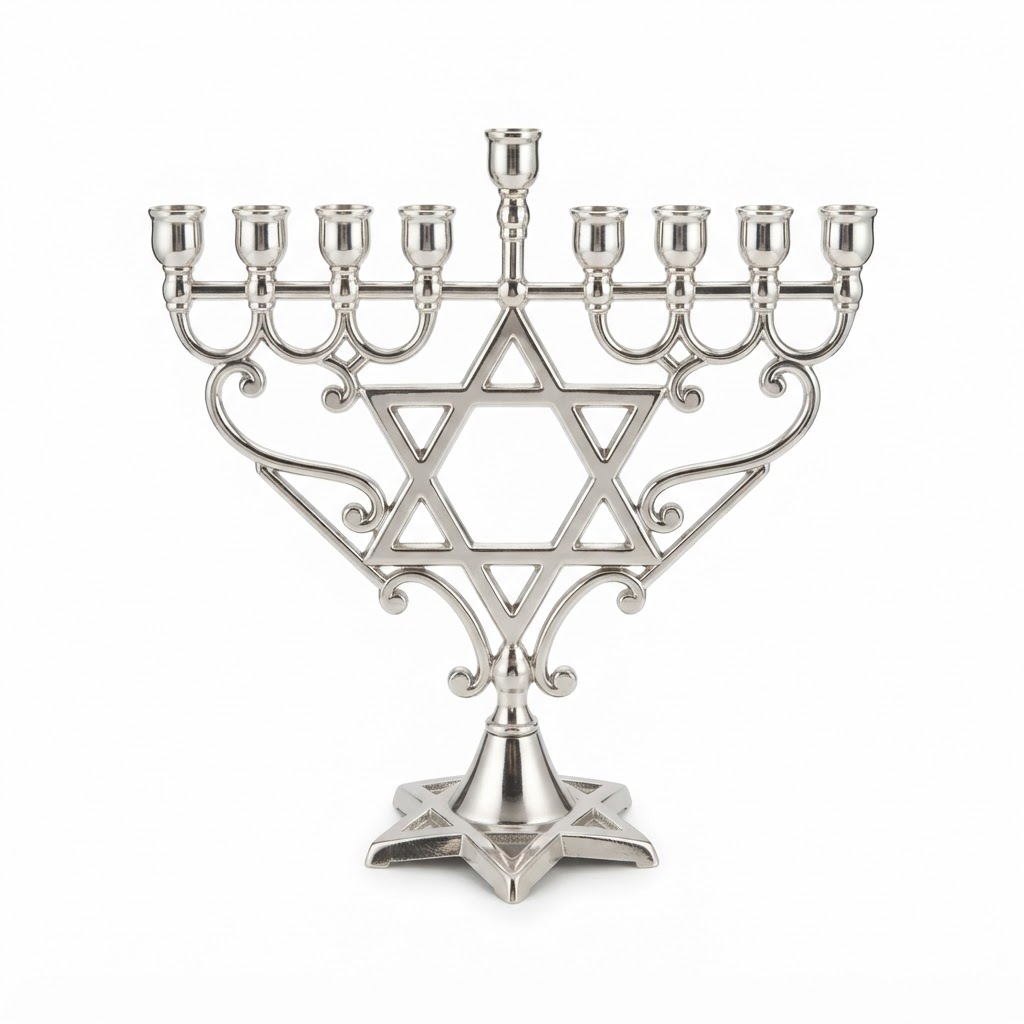 Silver Metallic Star of David Menorah