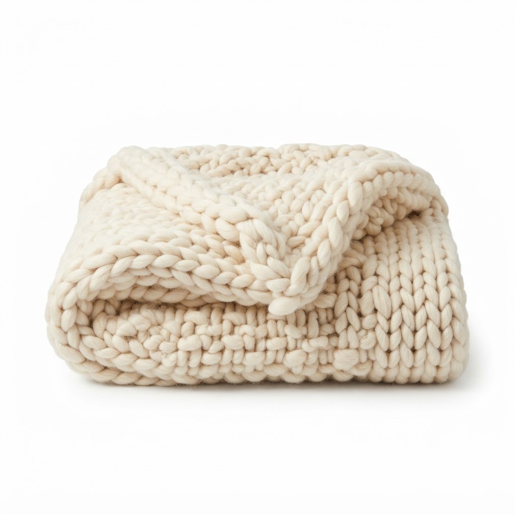 Cream Chunky Knit Throw Blanket