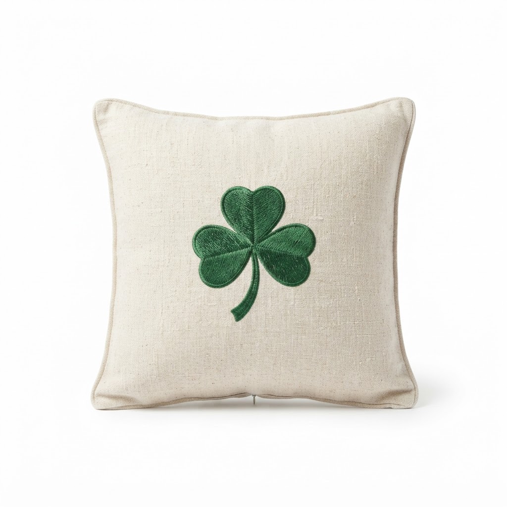 Linen Shamrock Accent Pillow